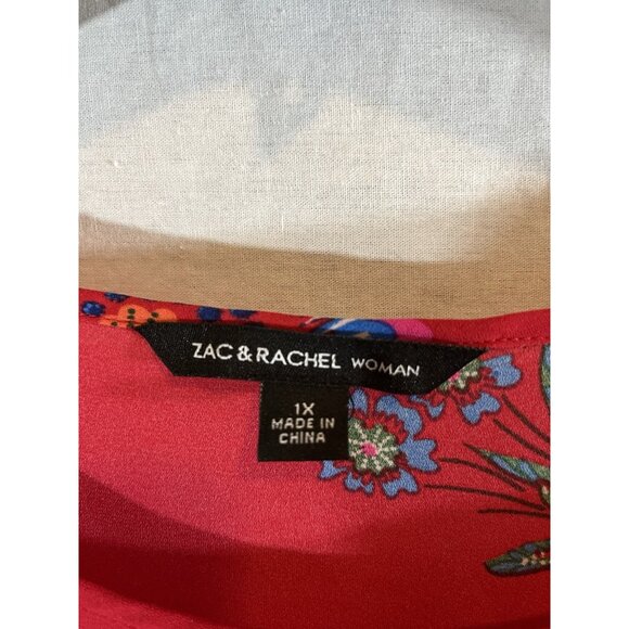 Zac & Rachel Women’s 1X Red Paisley Floral Flutter Sleeve Blouse - Picture 2 of 9